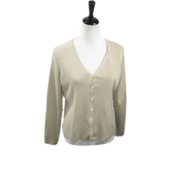 Petite Sophiticate Sweaters - Petite Sophisticate Silk Stretch Tan Button Front Cardigan Size PL
